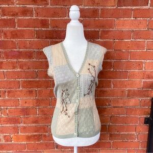 embroidered floral knit vest